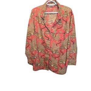 Printfresh Pajama Top Womens 3X Red Leopard Print Cotton Long Sleeve Button Up